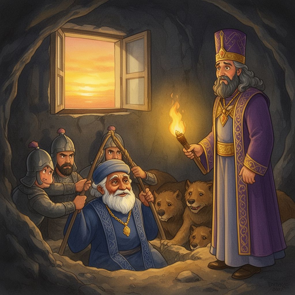 Daniel and the Lions' Den: Then the king commanded, and Daniel was brought and cast into the den of lions. The king declared to Daniel, “May your God, whom you 